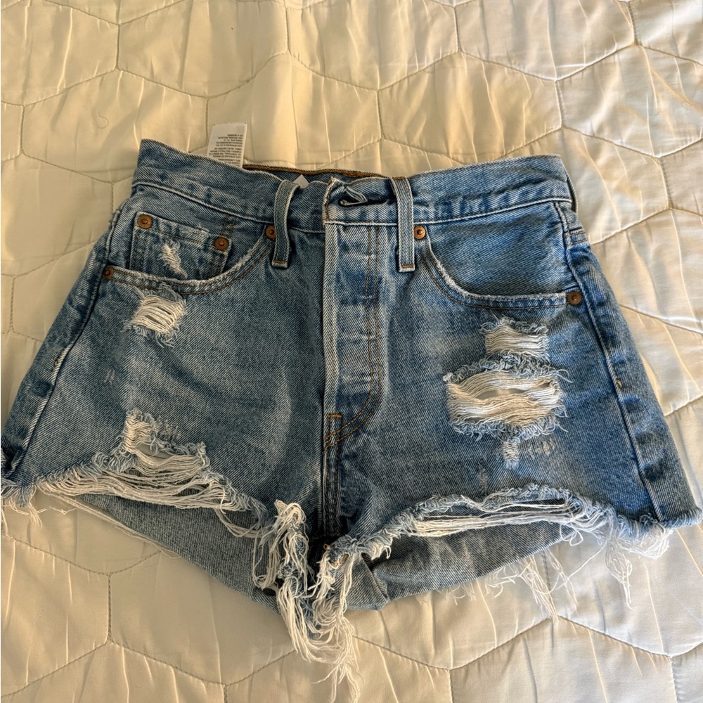 Levi's 501s- Light Blue Distressed Cutoff Jean Shorts